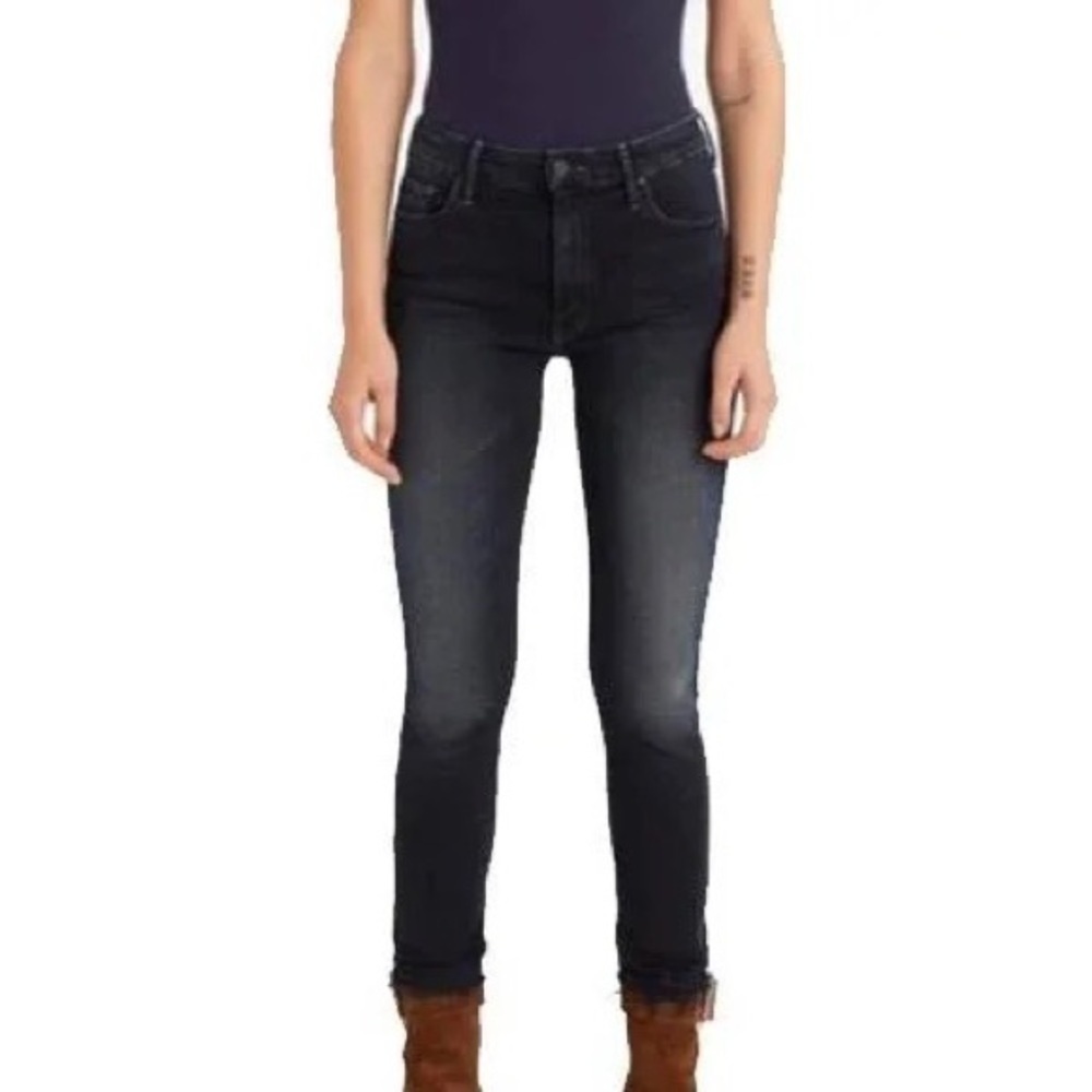 MOTHER Jeans. High Rise The Looker Dark Wash Skinny Ankle Frayed Hem. Size 25.